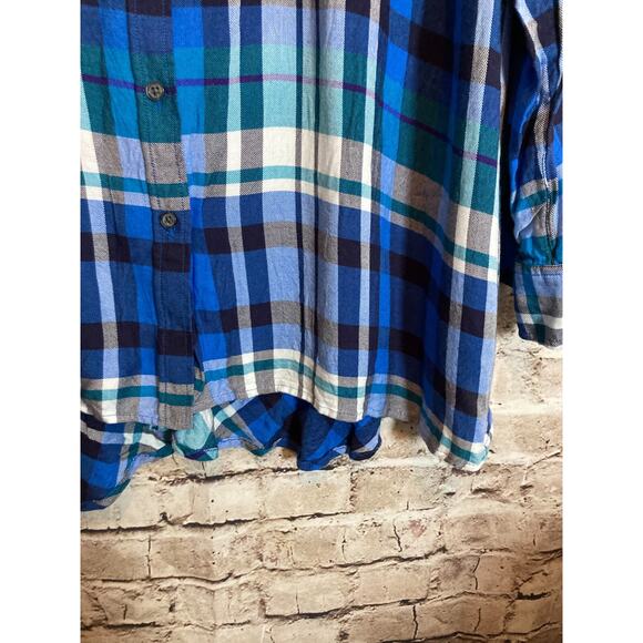 Talbots Top Womens 3X Cobalt Blue Plaid Button Up Lightweight Plus Long Sleeve - Picture 10 of 16